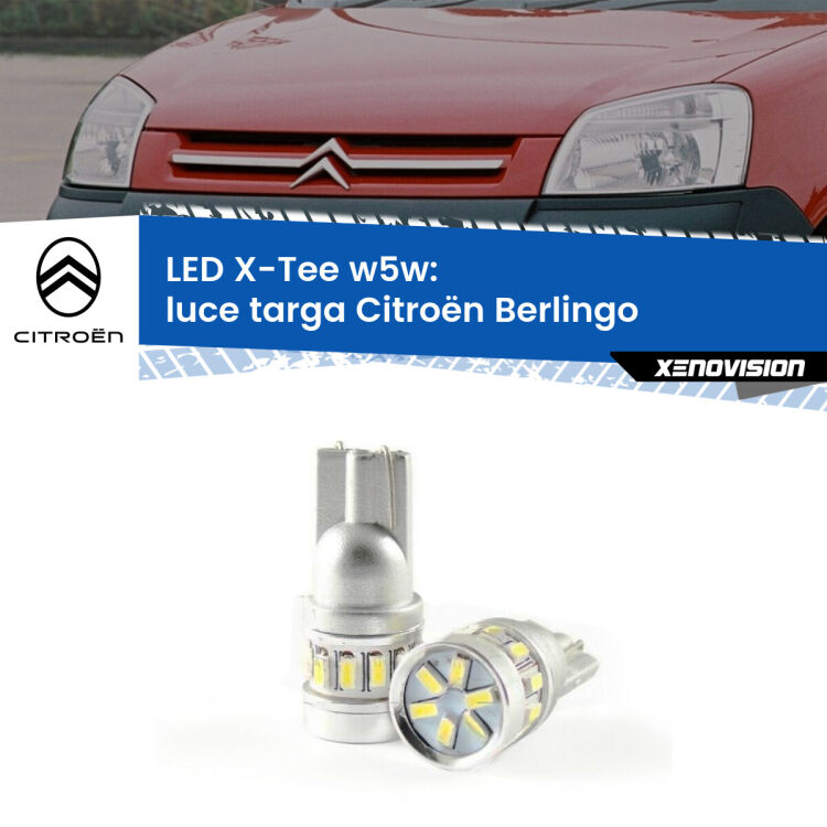 0 Luce Targa LED per Citroën Berlingo 1996 - 2007: W5W X-Tee <strong>LED luce targa per Citroën Berlingo</strong> 1996 - 2007. Lampade <strong>W5W</strong> modello X-Tee Xenovision top di gamma.