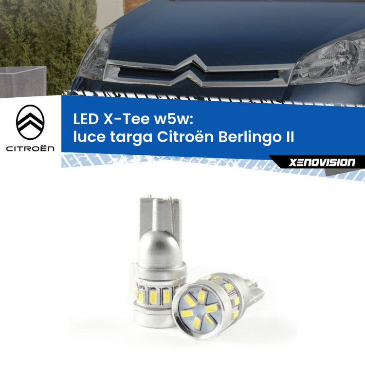 0 Luce Targa LED per Citroën Berlingo II 2008 - 2017: W5W X-Tee <strong>LED luce targa per Citroën Berlingo</strong> II 2008 - 2017. Lampade <strong>W5W</strong> modello X-Tee Xenovision top di gamma.