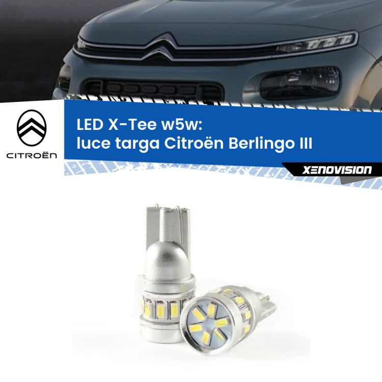 0 Luce Targa LED per Citroën Berlingo III 2018 in poi: W5W X-Tee <strong>LED luce targa per Citroën Berlingo</strong> III 2018 in poi. Lampade <strong>W5W</strong> modello X-Tee Xenovision top di gamma.