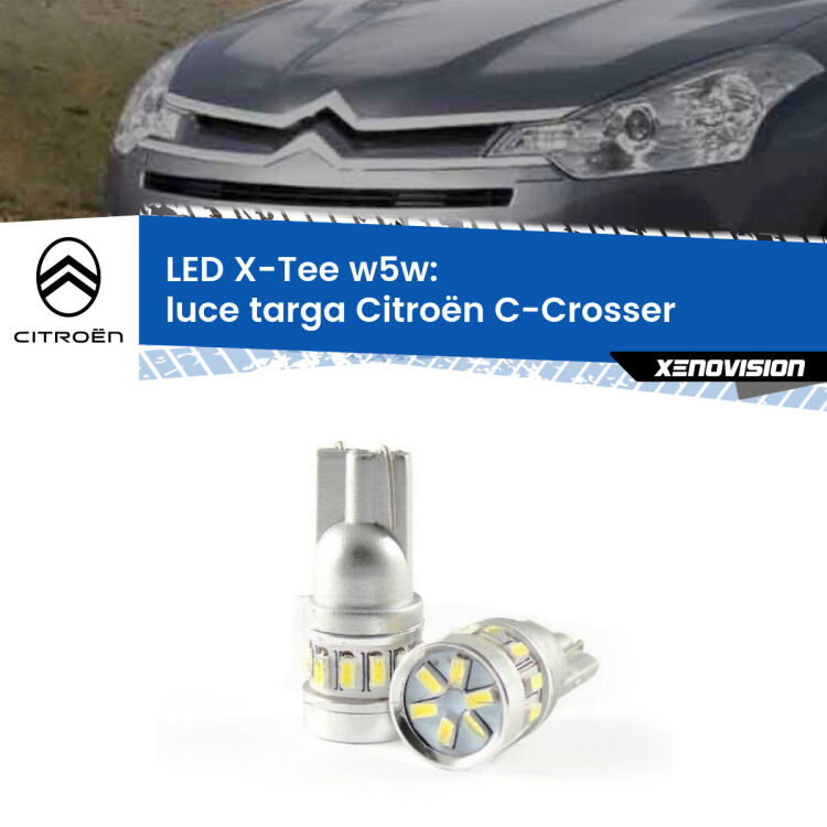 0 Luce Targa LED per Citroën C-Crosser 2007 - 2012: W5W X-Tee <strong>LED luce targa per Citroën C-Crosser</strong> 2007 - 2012. Lampade <strong>W5W</strong> modello X-Tee Xenovision top di gamma.
