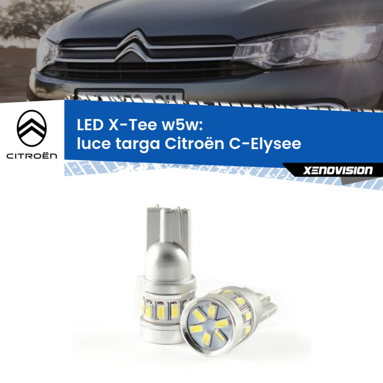 0 Luce Targa LED per Citroën C-Elysee 2012 in poi: W5W X-Tee <strong>LED luce targa per Citroën C-Elysee</strong> 2012 in poi. Lampade <strong>W5W</strong> modello X-Tee Xenovision top di gamma.