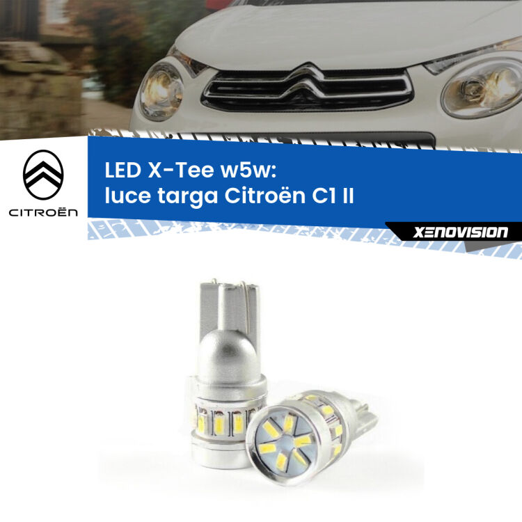 0 Luce Targa LED per Citroën C1 II 2014 in poi: W5W X-Tee <strong>LED luce targa per Citroën C1</strong> II 2014 in poi. Lampade <strong>W5W</strong> modello X-Tee Xenovision top di gamma.