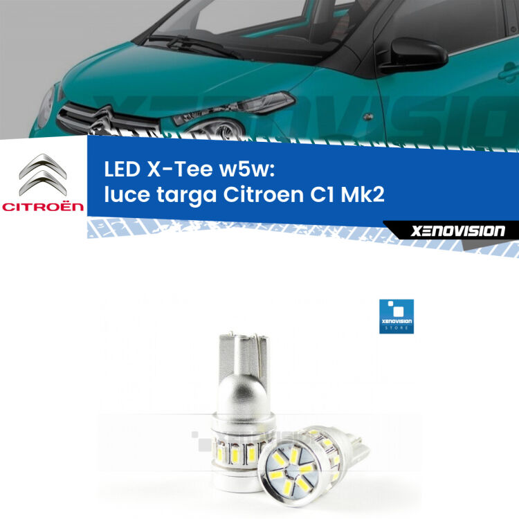 <strong>LED luce targa per Citroen C1</strong> Mk2 2014 in poi. Lampade <strong>W5W</strong> modello X-Tee Xenovision top di gamma.