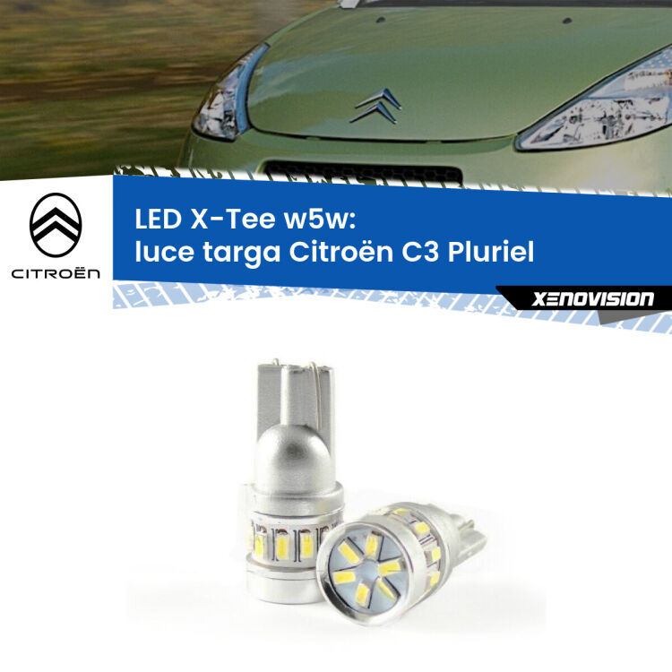 0 Luce Targa LED per Citroën C3 Pluriel 2003 - 2010: W5W X-Tee <strong>LED luce targa per Citroën C3 Pluriel</strong> 2003 - 2010. Lampade <strong>W5W</strong> modello X-Tee Xenovision top di gamma.