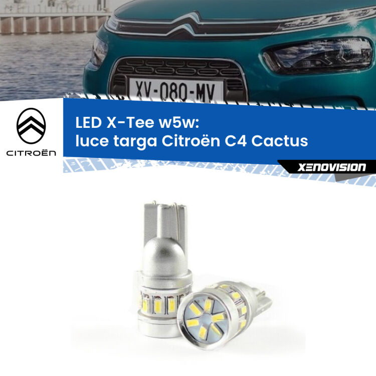 0 Luce Targa LED per Citroën C4 Cactus 2014 in poi: W5W X-Tee <strong>LED luce targa per Citroën C4 Cactus</strong> 2014 in poi. Lampade <strong>W5W</strong> modello X-Tee Xenovision top di gamma.