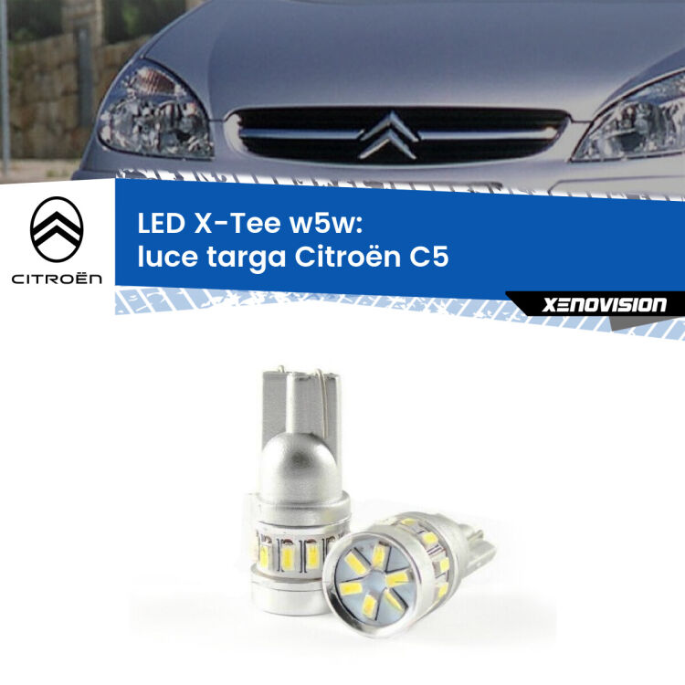 0 Luce Targa LED per Citroën C5 2001 - 2004: W5W X-Tee <strong>LED luce targa per Citroën C5</strong> 2001 - 2004. Lampade <strong>W5W</strong> modello X-Tee Xenovision top di gamma.