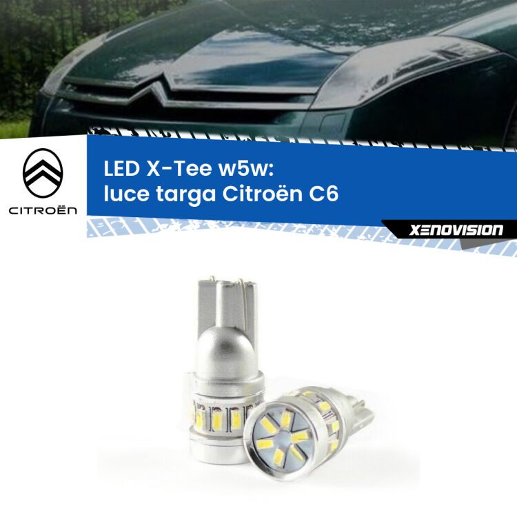 0 Luce Targa LED per Citroën C6 2005 - 2012: W5W X-Tee <strong>LED luce targa per Citroën C6</strong> 2005 - 2012. Lampade <strong>W5W</strong> modello X-Tee Xenovision top di gamma.