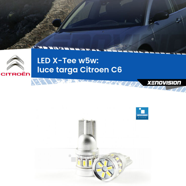 <strong>LED luce targa per Citroen C6</strong>  2005 - 2012. Lampade <strong>W5W</strong> modello X-Tee Xenovision top di gamma.