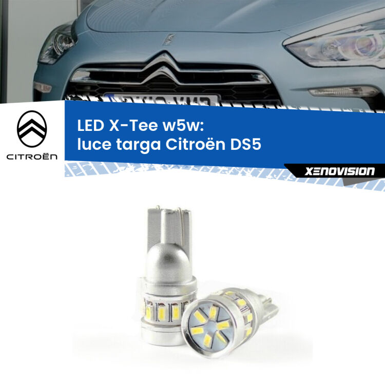 0 Luce Targa LED per Citroën DS5  2011 - 2015: W5W X-Tee <strong>LED luce targa per Citroën DS5</strong>  2011 - 2015. Lampade <strong>W5W</strong> modello X-Tee Xenovision top di gamma.
