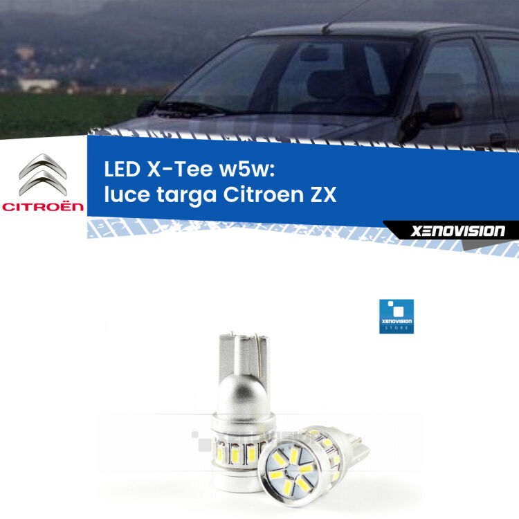 <strong>LED luce targa per Citroen ZX</strong>  1991 - 1997. Lampade <strong>W5W</strong> modello X-Tee Xenovision top di gamma.