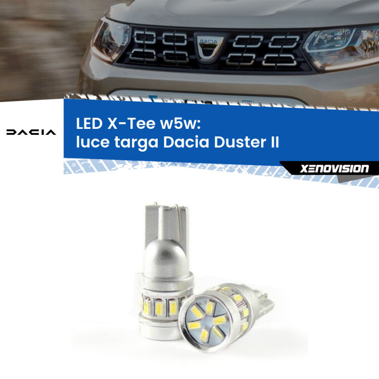 0 Luce Targa LED per Dacia Duster II 2017 in poi: W5W X-Tee <strong>LED luce targa per Dacia Duster</strong> II 2017 in poi. Lampade <strong>W5W</strong> modello X-Tee Xenovision top di gamma.