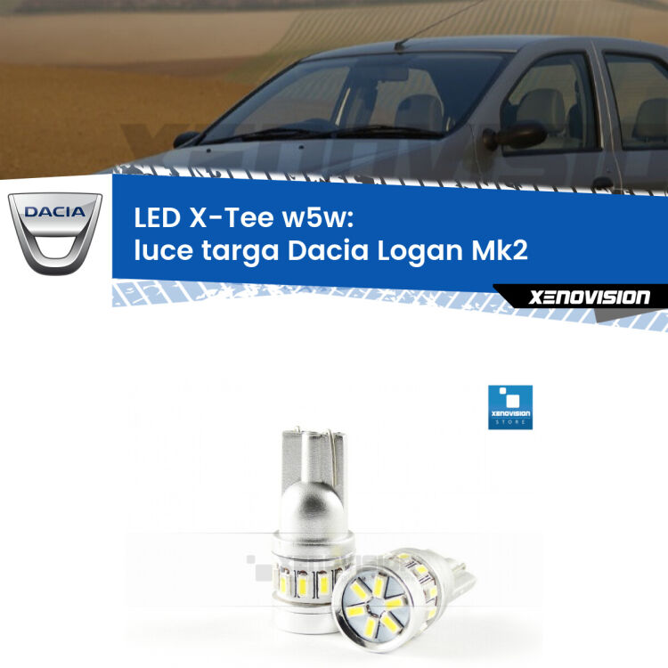<strong>LED luce targa per Dacia Logan</strong> Mk2 2012 in poi. Lampade <strong>W5W</strong> modello X-Tee Xenovision top di gamma.