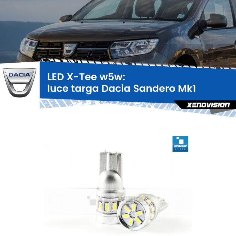 <strong>LED luce targa per Dacia Sandero</strong> Mk1 2008 - 2012. Lampade <strong>W5W</strong> modello X-Tee Xenovision top di gamma.