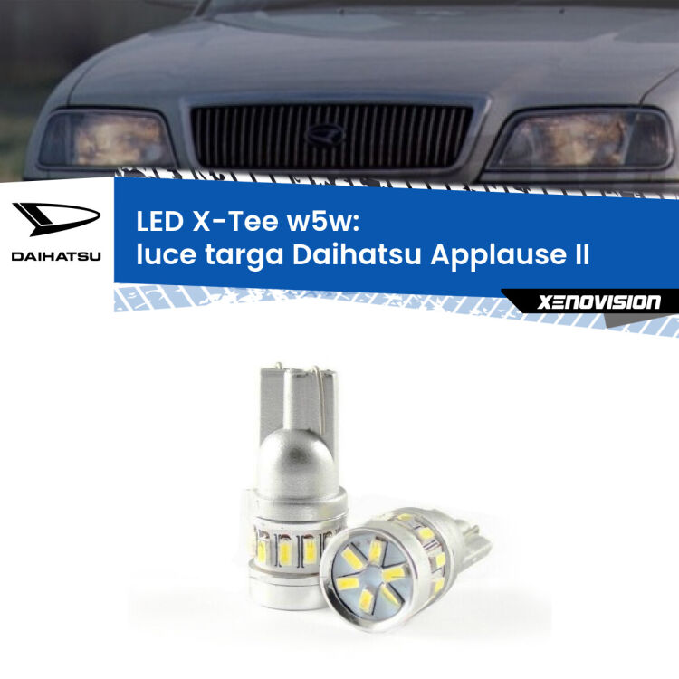 0 Luce Targa LED per Daihatsu Applause II 1997 - 2000: W5W X-Tee <strong>LED luce targa per Daihatsu Applause</strong> II 1997 - 2000. Lampade <strong>W5W</strong> modello X-Tee Xenovision top di gamma.