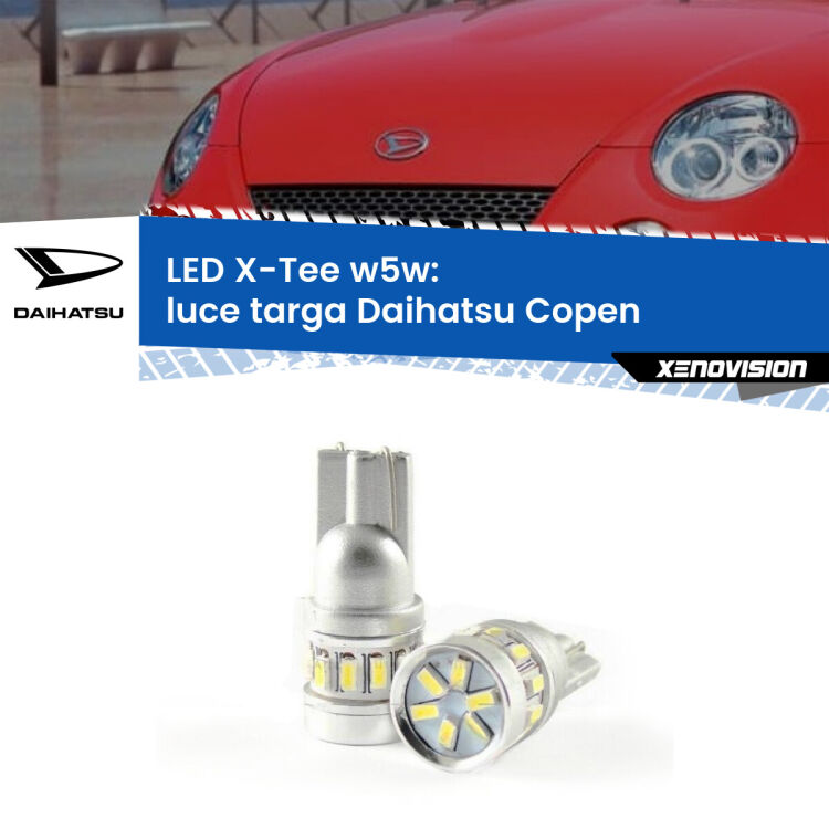 0 Luce Targa LED per Daihatsu Copen 2003 - 2012: W5W X-Tee <strong>LED luce targa per Daihatsu Copen</strong> 2003 - 2012. Lampade <strong>W5W</strong> modello X-Tee Xenovision top di gamma.
