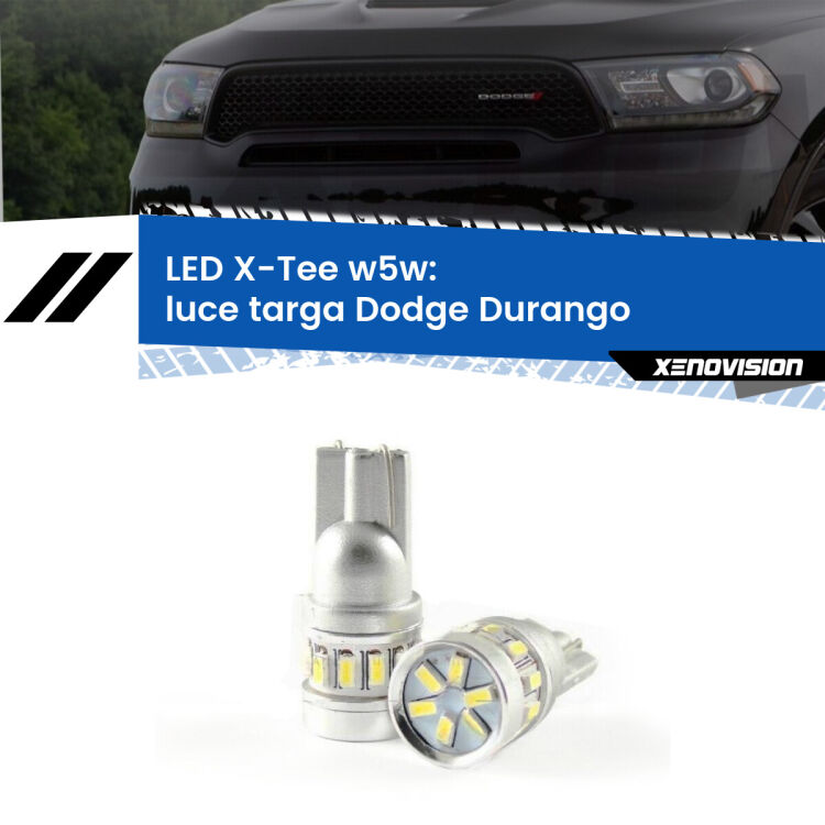 0 Luce Targa LED per Dodge Durango  2010 - 2014: W5W X-Tee <strong>LED luce targa per Dodge Durango</strong>  2010 - 2014. Lampade <strong>W5W</strong> modello X-Tee Xenovision top di gamma.