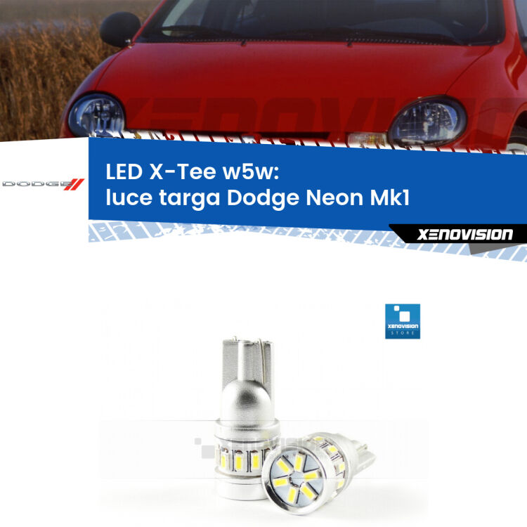 <strong>LED luce targa per Dodge Neon</strong> Mk1 1994 - 1999. Lampade <strong>W5W</strong> modello X-Tee Xenovision top di gamma.