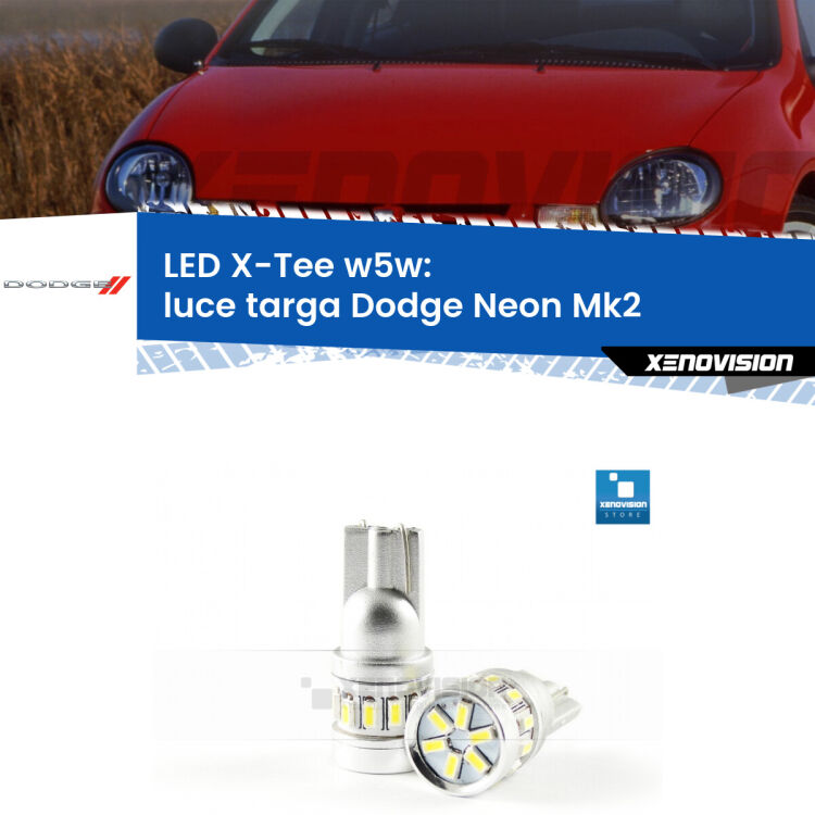 <strong>LED luce targa per Dodge Neon</strong> Mk2 1999 - 2005. Lampade <strong>W5W</strong> modello X-Tee Xenovision top di gamma.