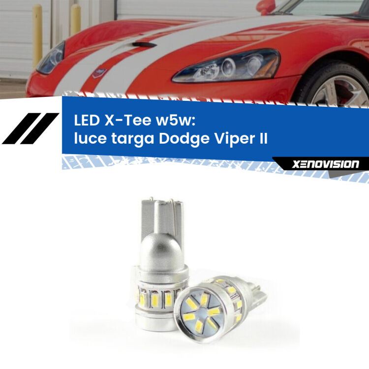 0 Luce Targa LED per Dodge Viper II in poi: W5W X-Tee <strong>LED luce targa per Dodge Viper</strong> II in poi. Lampade <strong>W5W</strong> modello X-Tee Xenovision top di gamma.