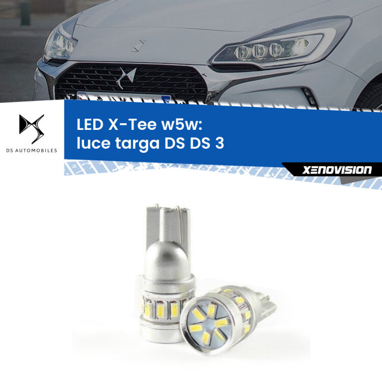 0 Luce Targa LED per DS DS 3 2015 in poi: W5W X-Tee <strong>LED luce targa per DS DS 3</strong> 2015 in poi. Lampade <strong>W5W</strong> modello X-Tee Xenovision top di gamma.