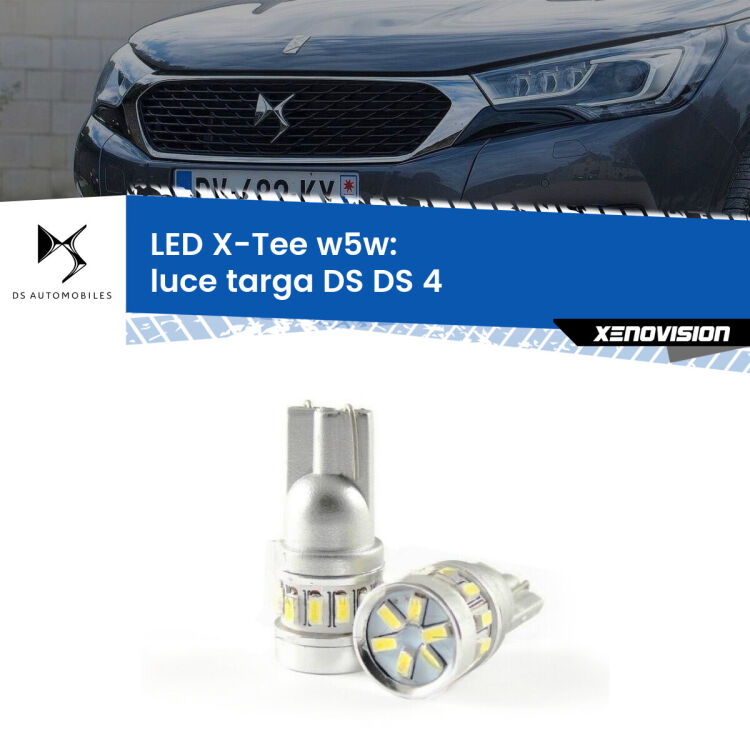 0 Luce Targa LED per DS DS 4 2015 in poi: W5W X-Tee <strong>LED luce targa per DS DS 4</strong> 2015 in poi. Lampade <strong>W5W</strong> modello X-Tee Xenovision top di gamma.