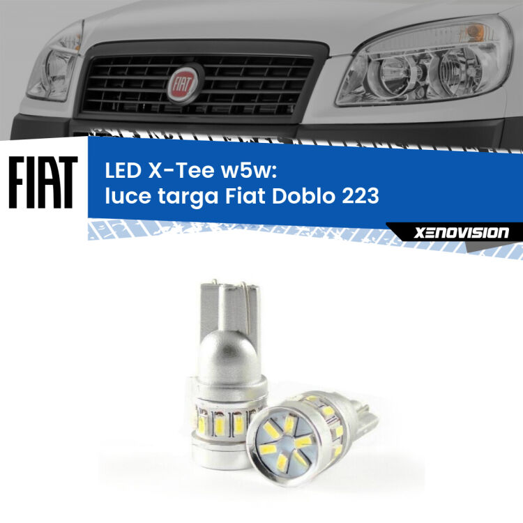 0 Luce Targa LED per Fiat Doblo 223 2000 - 2010: W5W X-Tee <strong>LED luce targa per Fiat Doblo</strong> 223 2000 - 2010. Lampade <strong>W5W</strong> modello X-Tee Xenovision top di gamma.