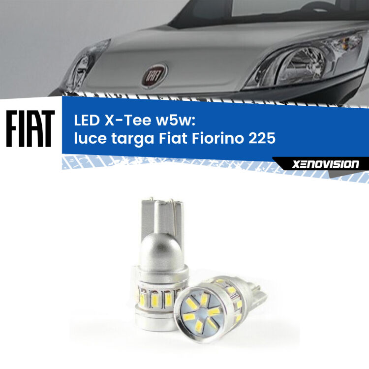 0 Luce Targa LED per Fiat Fiorino 225 2008 - 2021: W5W X-Tee <strong>LED luce targa per Fiat Fiorino</strong> 225 2008 - 2021. Lampade <strong>W5W</strong> modello X-Tee Xenovision top di gamma.