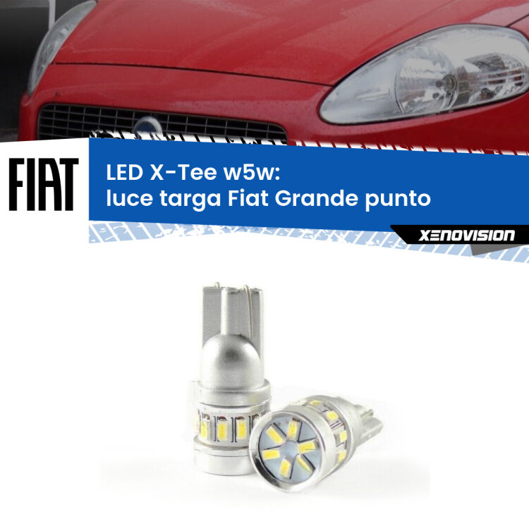 0 Luce Targa LED per Fiat Grande punto 2005 - 2018: W5W X-Tee <strong>LED luce targa per Fiat Grande punto</strong> 2005 - 2018. Lampade <strong>W5W</strong> modello X-Tee Xenovision top di gamma.