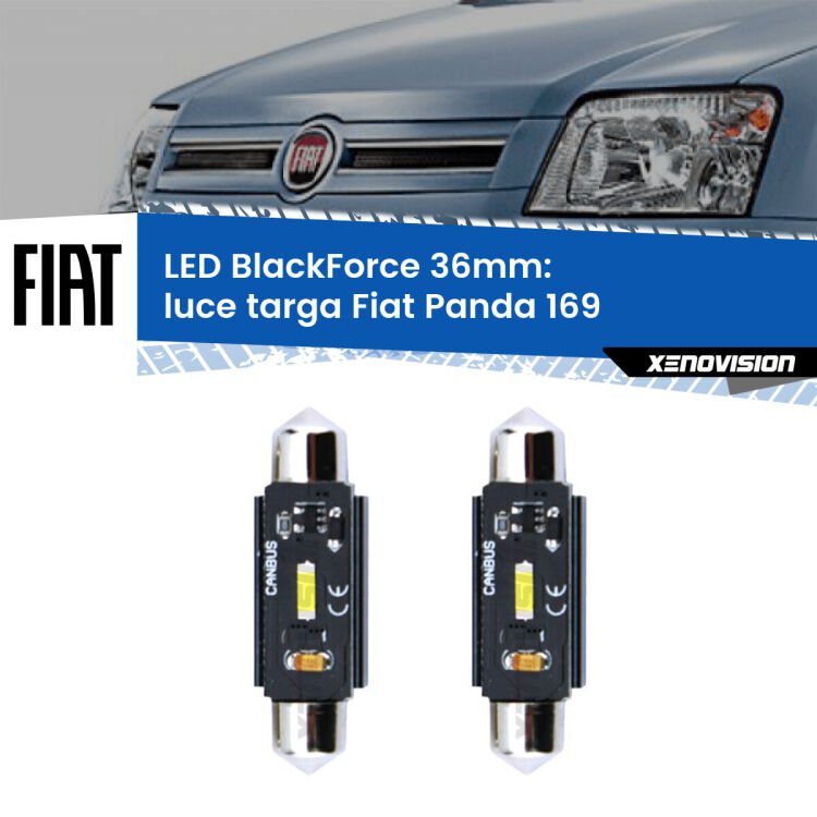 0 Luce Targa LED per Fiat Panda 169 2003 - 2012: C5W BlackForce 36mm (Coppia) <strong>Luce Targa LED per Fiat Panda</strong> 169 2003 - 2012. Coppia lampade <strong>C5W</strong> 36mm modello BlackForce canbus.