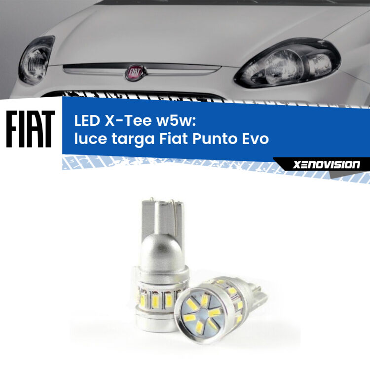 0 Luce Targa LED per Fiat Punto Evo 2009 - 2015: W5W X-Tee <strong>LED luce targa per Fiat Punto Evo</strong> 2009 - 2015. Lampade <strong>W5W</strong> modello X-Tee Xenovision top di gamma.