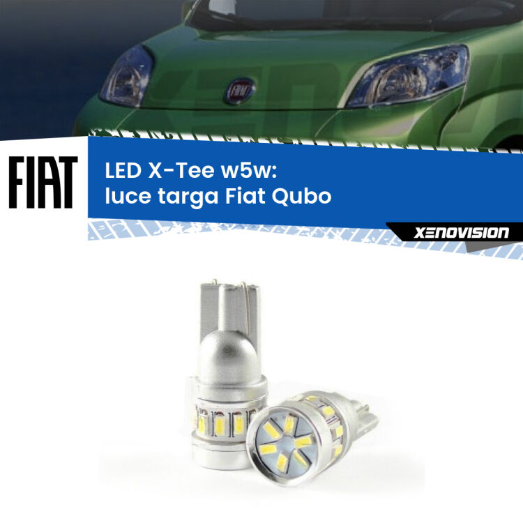 0 Luce Targa LED per Fiat Qubo 2008 - 2021: W5W X-Tee <strong>LED luce targa per Fiat Qubo</strong> 2008 - 2021. Lampade <strong>W5W</strong> modello X-Tee Xenovision top di gamma.