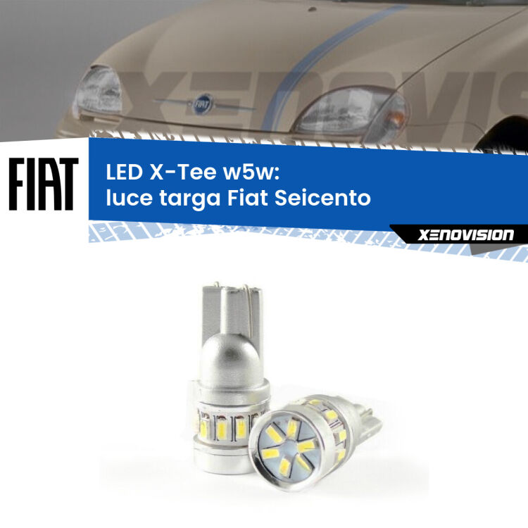 0 Luce Targa LED per Fiat Seicento 1998 - 2010: W5W X-Tee <strong>LED luce targa per Fiat Seicento</strong> 1998 - 2010. Lampade <strong>W5W</strong> modello X-Tee Xenovision top di gamma.