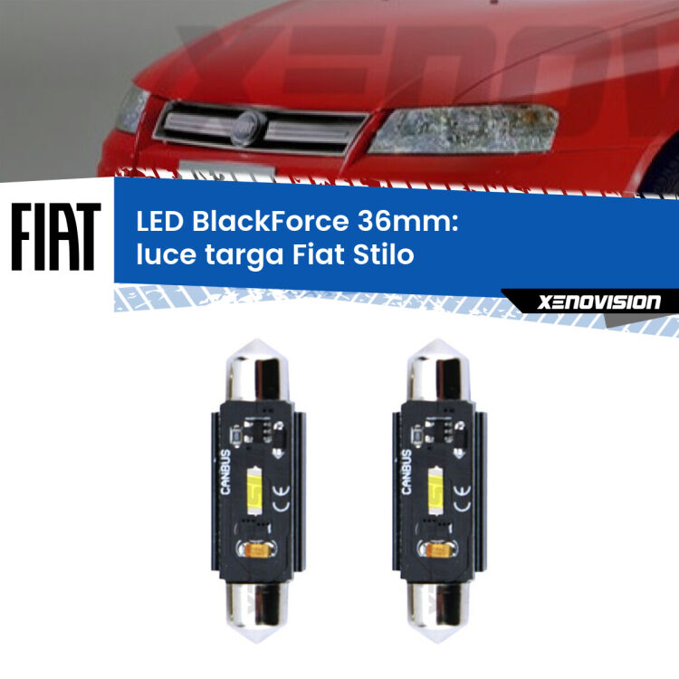 0 Luce Targa LED per Fiat Stilo 2001 - 2006: C5W BlackForce 36mm (Coppia) <strong>Luce Targa LED per Fiat Stilo</strong> 2001 - 2006. Coppia lampade <strong>C5W</strong> 36mm modello BlackForce canbus.
