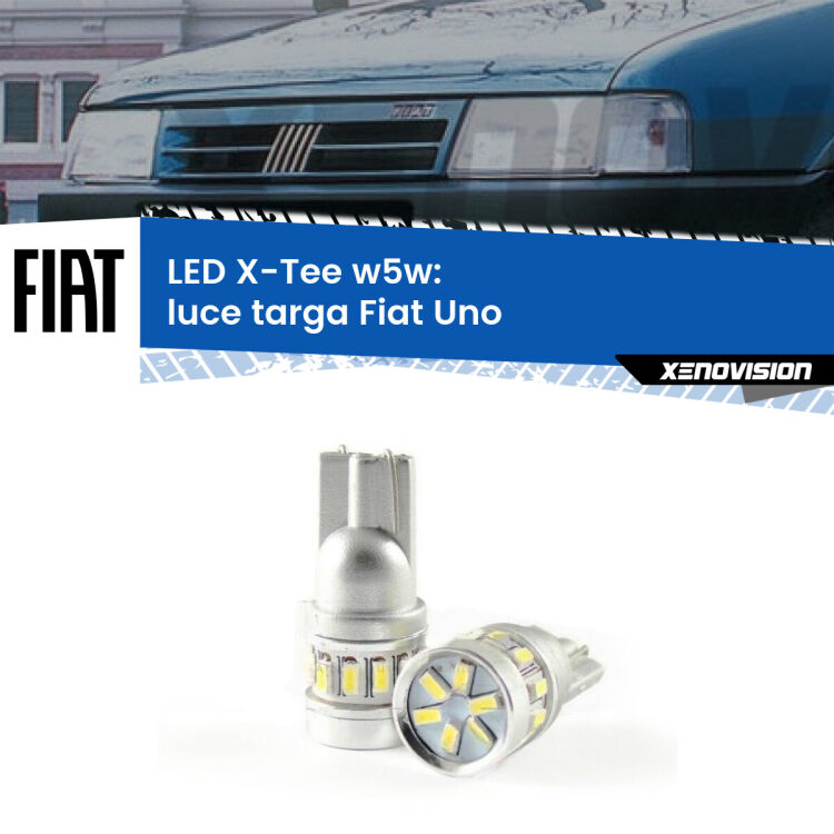 0 Luce Targa LED per Fiat Uno 1983 - 1995: W5W X-Tee <strong>LED luce targa per Fiat Uno</strong> 1983 - 1995. Lampade <strong>W5W</strong> modello X-Tee Xenovision top di gamma.