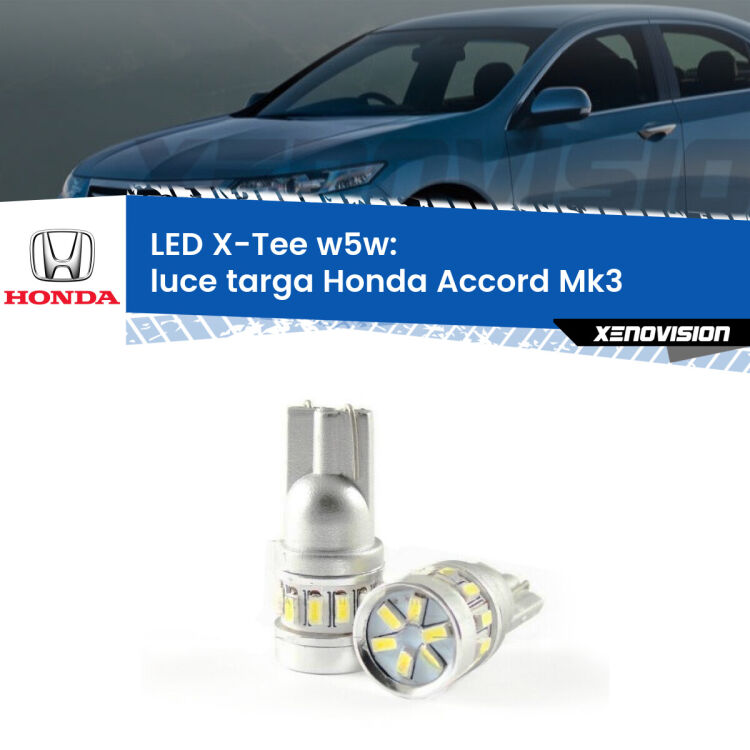 0 Luce Targa LED per Honda Accord Mk3 1985 - 1989: W5W X-Tee <strong>LED luce targa per Honda Accord</strong> Mk3 1985 - 1989. Lampade <strong>W5W</strong> modello X-Tee Xenovision top di gamma.