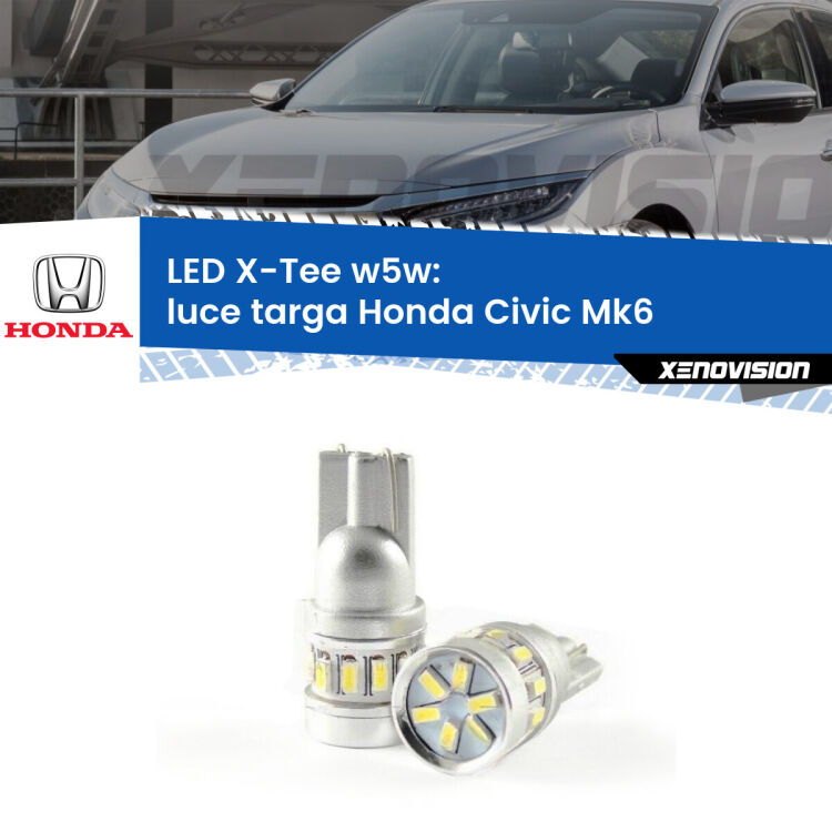 0 Luce Targa LED per Honda Civic Mk6 1995 - 1999: W5W X-Tee <strong>LED luce targa per Honda Civic</strong> Mk6 1995 - 1999. Lampade <strong>W5W</strong> modello X-Tee Xenovision top di gamma.