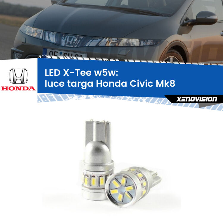0 Luce Targa LED per Honda Civic Mk8 2005 - 2010: W5W X-Tee <strong>LED luce targa per Honda Civic</strong> Mk8 2005 - 2010. Lampade <strong>W5W</strong> modello X-Tee Xenovision top di gamma.