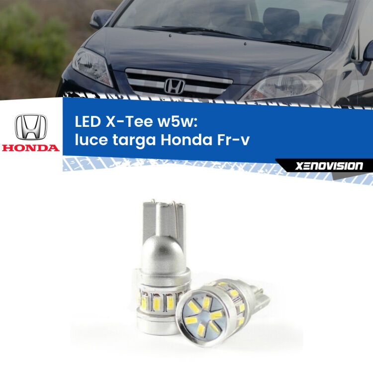 0 Luce Targa LED per Honda Fr-v 2004 - 2009: W5W X-Tee <strong>LED luce targa per Honda Fr-v</strong> 2004 - 2009. Lampade <strong>W5W</strong> modello X-Tee Xenovision top di gamma.