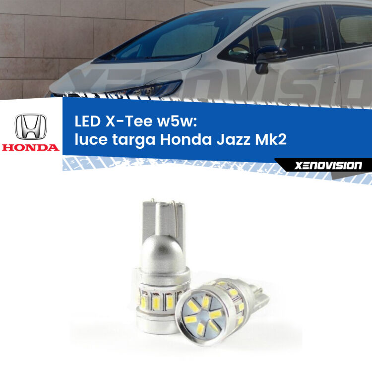 0 Luce Targa LED per Honda Jazz Mk2 2002 - 2008: W5W X-Tee <strong>LED luce targa per Honda Jazz</strong> Mk2 2002 - 2008. Lampade <strong>W5W</strong> modello X-Tee Xenovision top di gamma.
