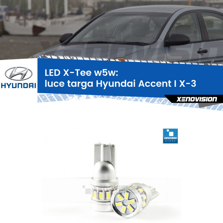<strong>LED luce targa per Hyundai Accent I</strong> X-3 1994 - 2000. Lampade <strong>W5W</strong> modello X-Tee Xenovision top di gamma.