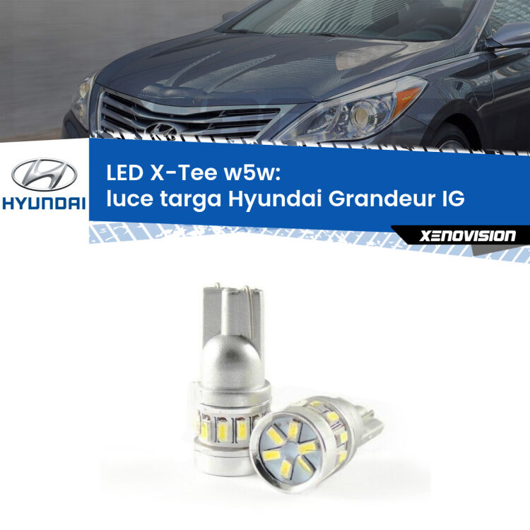 0 Luce Targa LED per Hyundai Grandeur IG 2016 in poi: W5W X-Tee <strong>LED luce targa per Hyundai Grandeur</strong> IG 2016 in poi. Lampade <strong>W5W</strong> modello X-Tee Xenovision top di gamma.