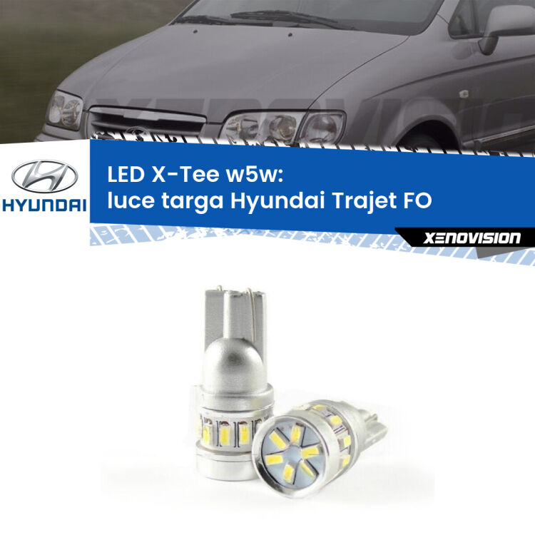 0 Luce Targa LED per Hyundai Trajet FO 2000 - 2008: W5W X-Tee <strong>LED luce targa per Hyundai Trajet</strong> FO 2000 - 2008. Lampade <strong>W5W</strong> modello X-Tee Xenovision top di gamma.