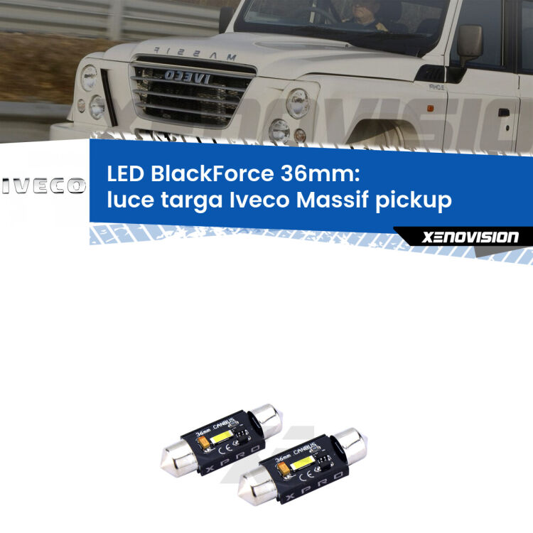 <strong>LED luce targa 36mm per Iveco Massif pickup</strong>  2008 - 2011. Coppia lampadine <strong>C5W</strong>modello BlackForce Xenovision.