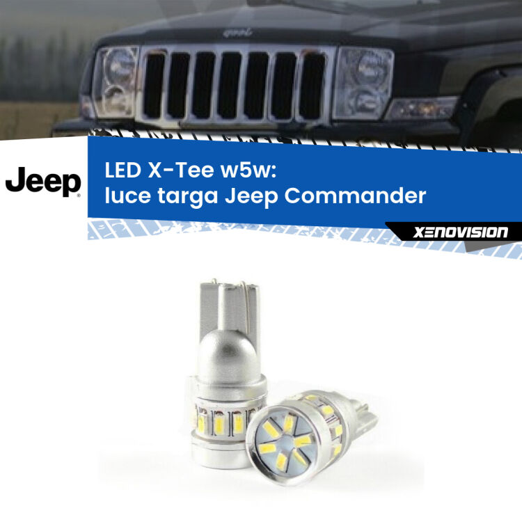 0 Luce Targa LED per Jeep Commander 2005 - 2010: W5W X-Tee <strong>LED luce targa per Jeep Commander</strong> 2005 - 2010. Lampade <strong>W5W</strong> modello X-Tee Xenovision top di gamma.