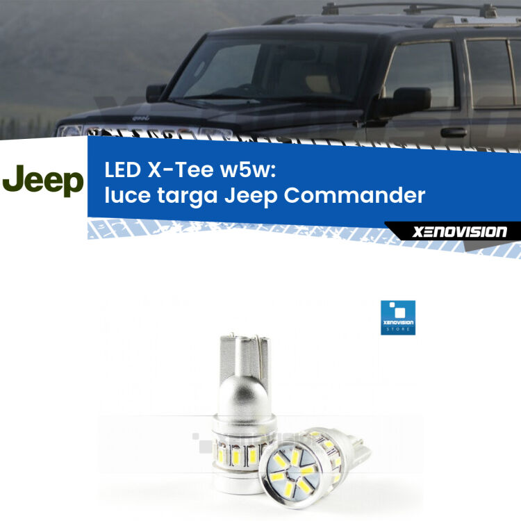 <strong>LED luce targa per Jeep Commander</strong>  2005 - 2010. Lampade <strong>W5W</strong> modello X-Tee Xenovision top di gamma.