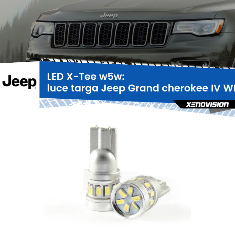 0 Luce Targa LED per Jeep Grand cherokee IV WK2 2011 - 2020: W5W X-Tee <strong>LED luce targa per Jeep Grand cherokee IV</strong> WK2 2011 - 2020. Lampade <strong>W5W</strong> modello X-Tee Xenovision top di gamma.