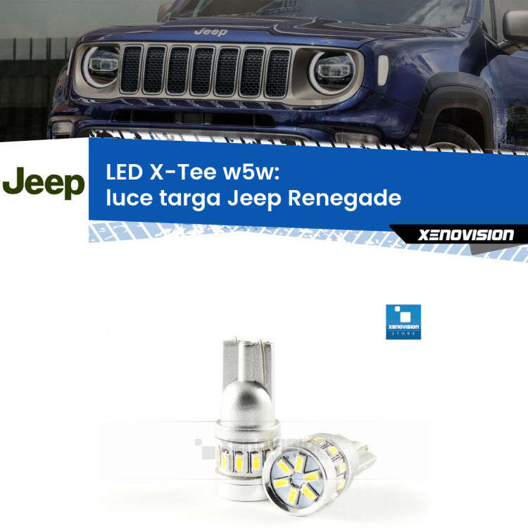 <strong>LED luce targa per Jeep Renegade</strong>  2014 in poi. Lampade <strong>W5W</strong> modello X-Tee Xenovision top di gamma.