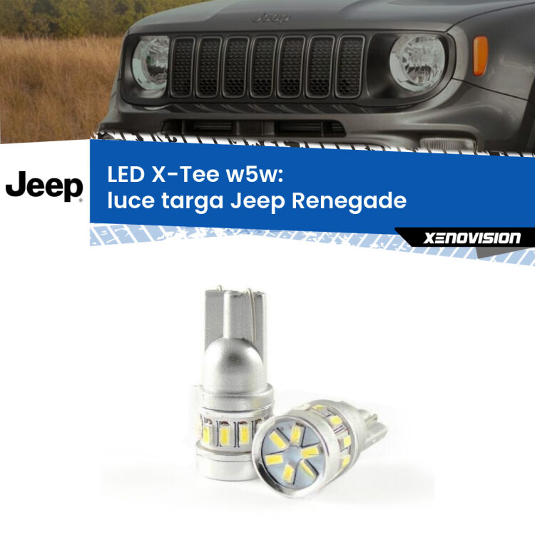 0 Luce Targa LED per Jeep Renegade 2014 in poi: W5W X-Tee <strong>LED luce targa per Jeep Renegade</strong> 2014 in poi. Lampade <strong>W5W</strong> modello X-Tee Xenovision top di gamma.