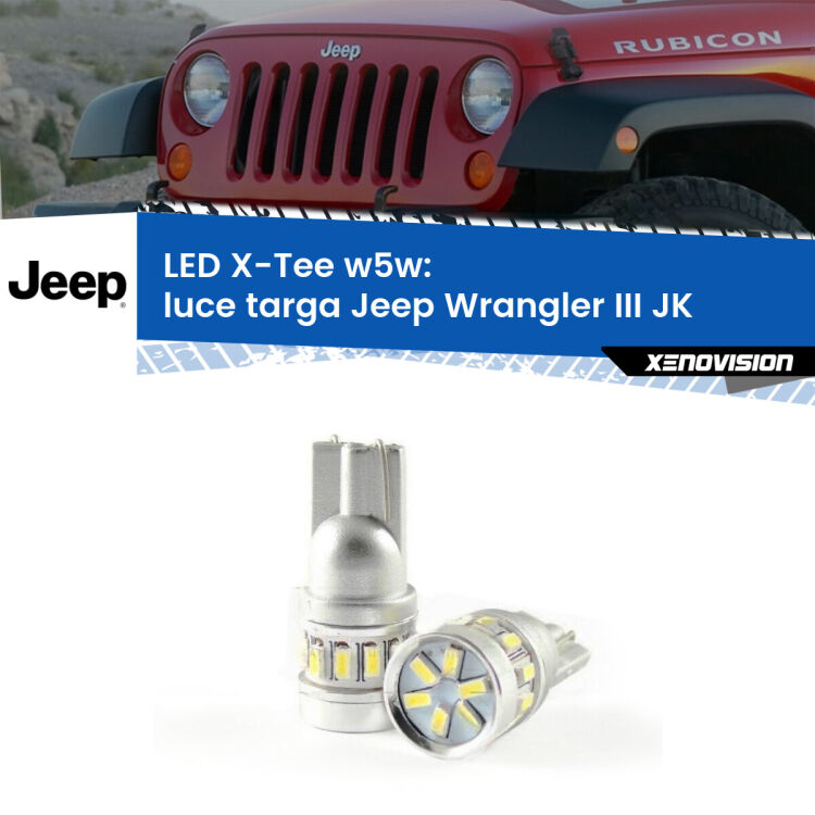 0 Luce Targa LED per Jeep Wrangler III JK 2006 - 2016: W5W X-Tee <strong>LED luce targa per Jeep Wrangler III</strong> JK 2006 - 2016. Lampade <strong>W5W</strong> modello X-Tee Xenovision top di gamma.