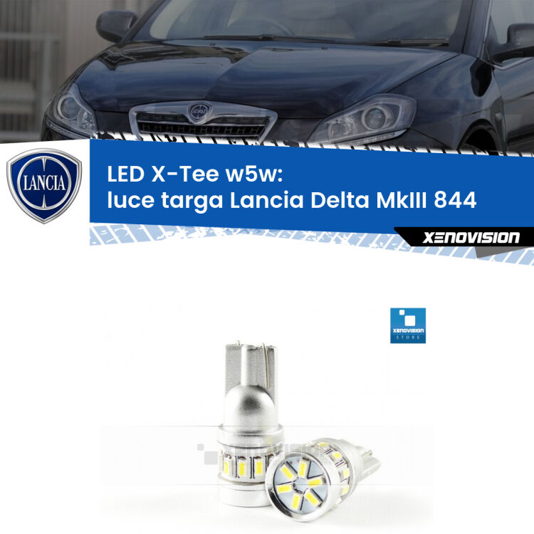 <strong>LED luce targa per Lancia Delta MkIII</strong> 844 2008 - 2014. Lampade <strong>W5W</strong> modello X-Tee Xenovision top di gamma.